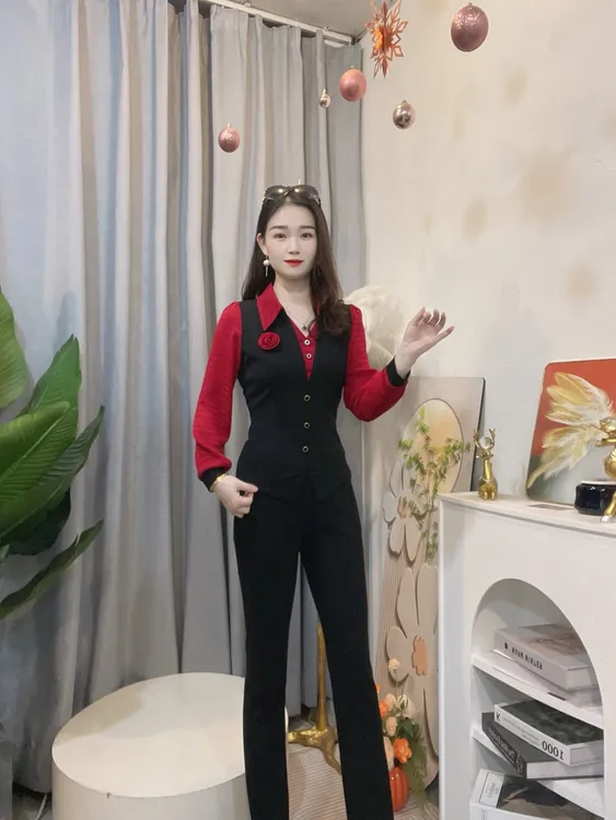 2025女装秋季款长袖时尚洋气减龄修身气质收腰显瘦微喇裤套装9919