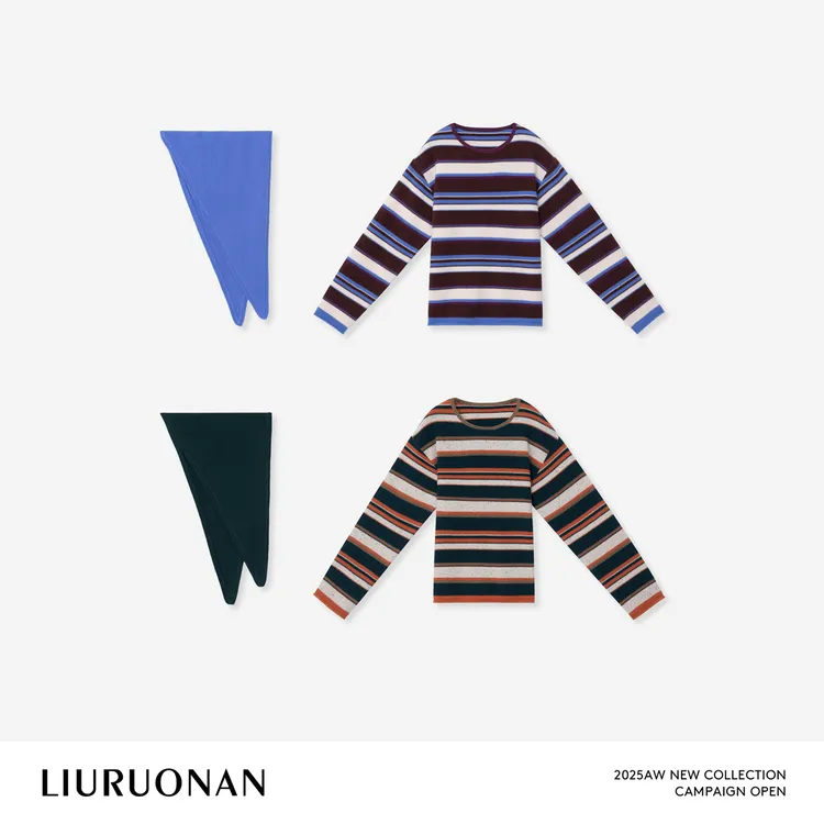 LIURUONAN 25WIN【魔法森林】全羊毛撞色横条纹圆领长袖保暖毛衣女