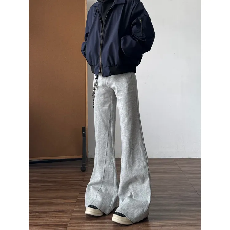 灰色微喇卫裤美式休闲垂感长裤低腰喇叭慵懒松弛感裤子秋冬YD9053