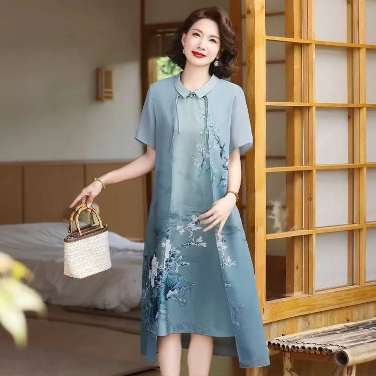 P0-661款气质休闲百搭夏季印花连衣裙