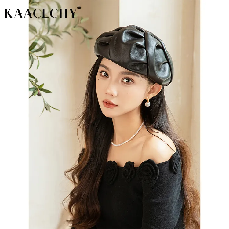 时尚减龄文艺前进帽英伦复古反戴羊皮贝雷帽子女2025新款爆款洋气