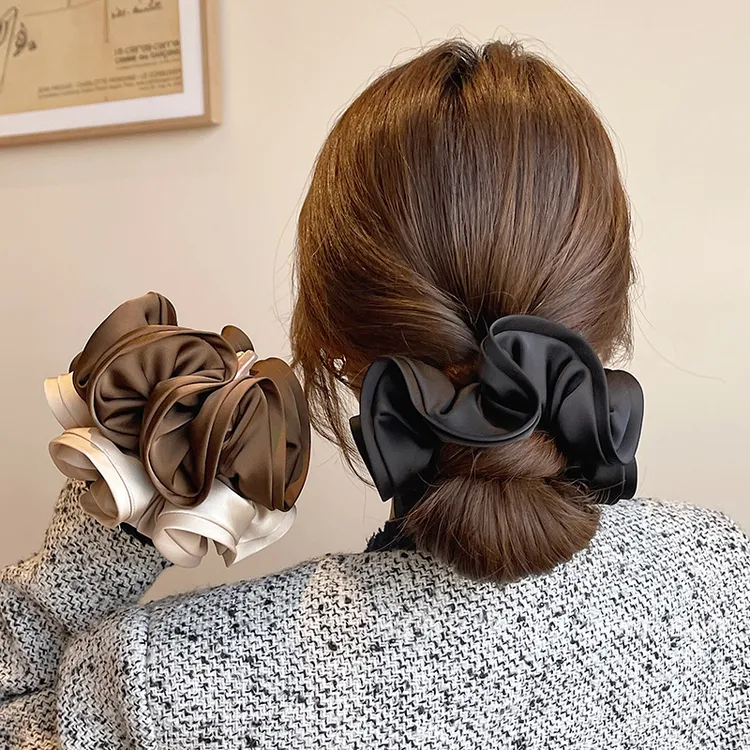 法式高级感木耳边缎面大肠发圈小众纯色扎发头绳简约气质百搭发饰