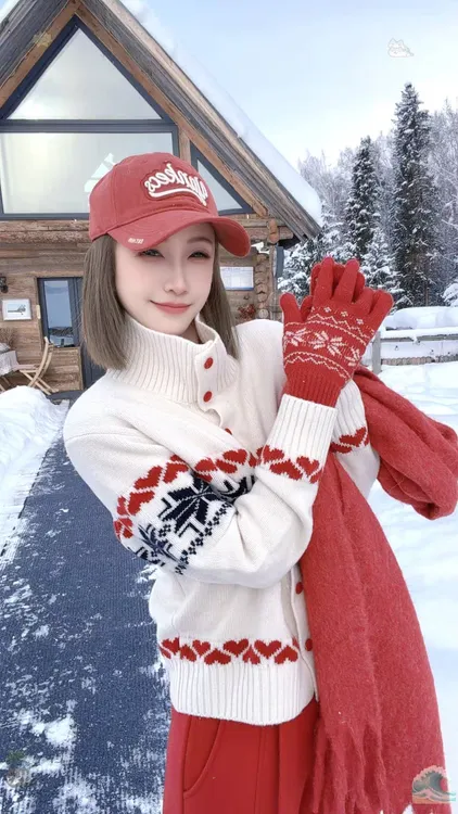 熙薇『圣诞将至』2025冬季新款立领圣诞开衫设计师毛衣H6927