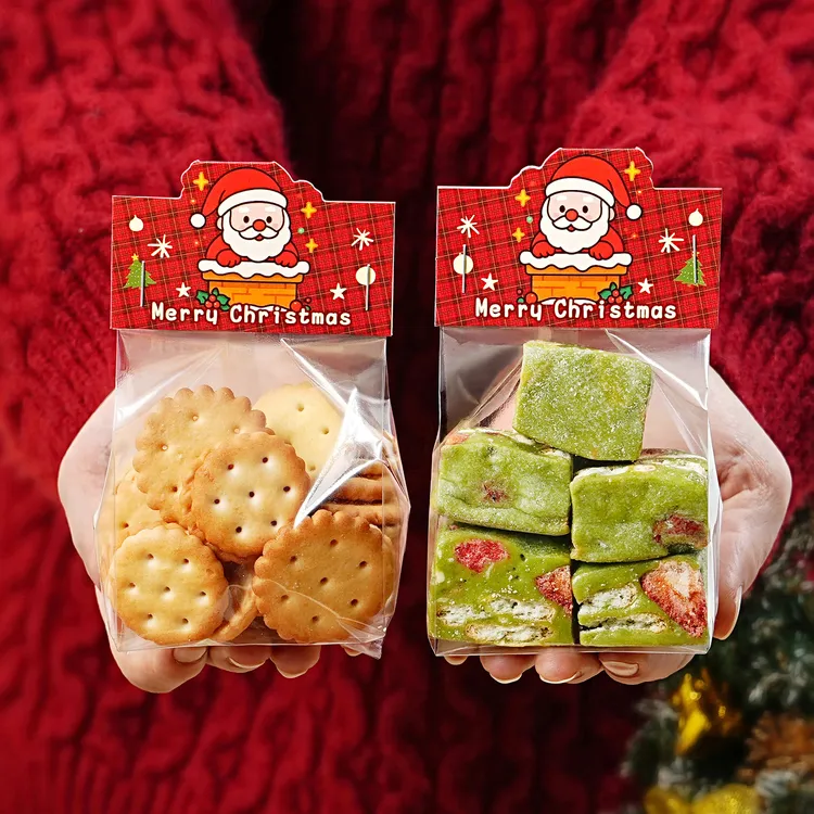 圣诞节饼干包装袋卡头透明雪花酥牛轧糖果打包袋子送礼家商用烘焙