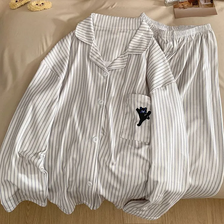 德绒睡衣女刺绣小黑猫学生秋冬季韩版爆款休闲家居服长袖保暖套装