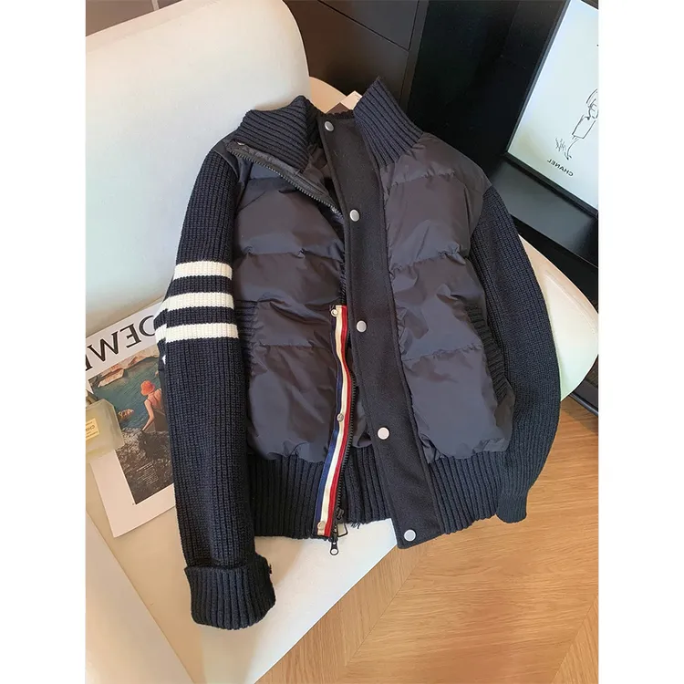 300斤大码男女韩版立领针织拼接棉服秋冬气质百搭棒球服加厚外套2