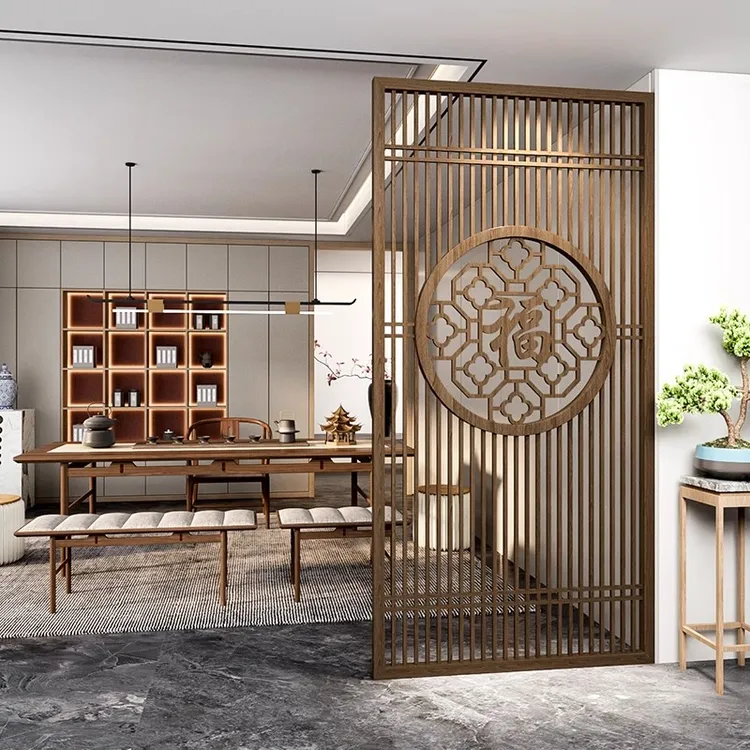 新中式实木屏风隔断客厅入户遮挡玄关办公室茶室座屏镂空餐厅装饰