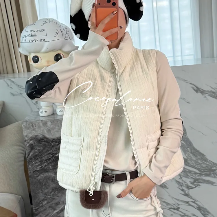 韩彬彬"暖宝宝"90白鵝絨秋冬穿搭复古时髦立领保暖羽绒马甲2387-1