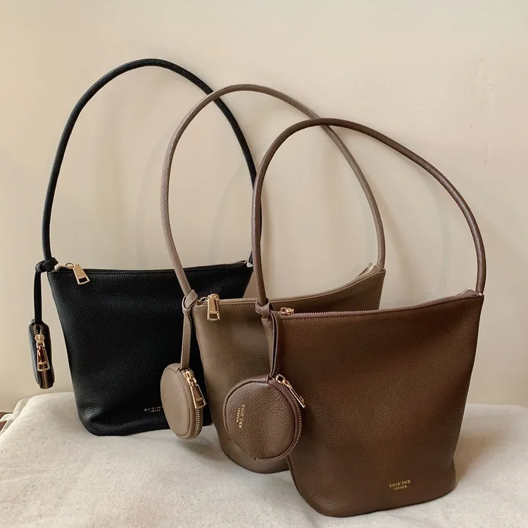 南风Chio2nd 水桶包包女荔枝纹通勤手提包小众贵气单肩包