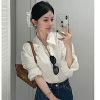 白色衬衫蕾丝拼接衬衣休闲法式宽松小众设计感衬衫