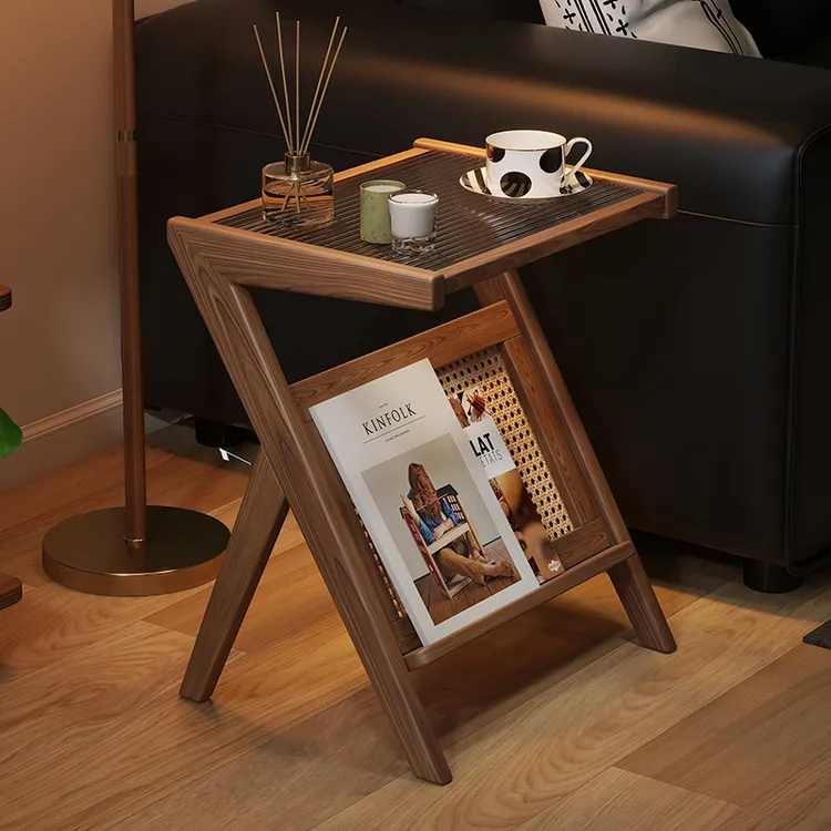 实木边几小茶几床头桌子长虹玻璃沙发迷你角几原木风可移动置物架