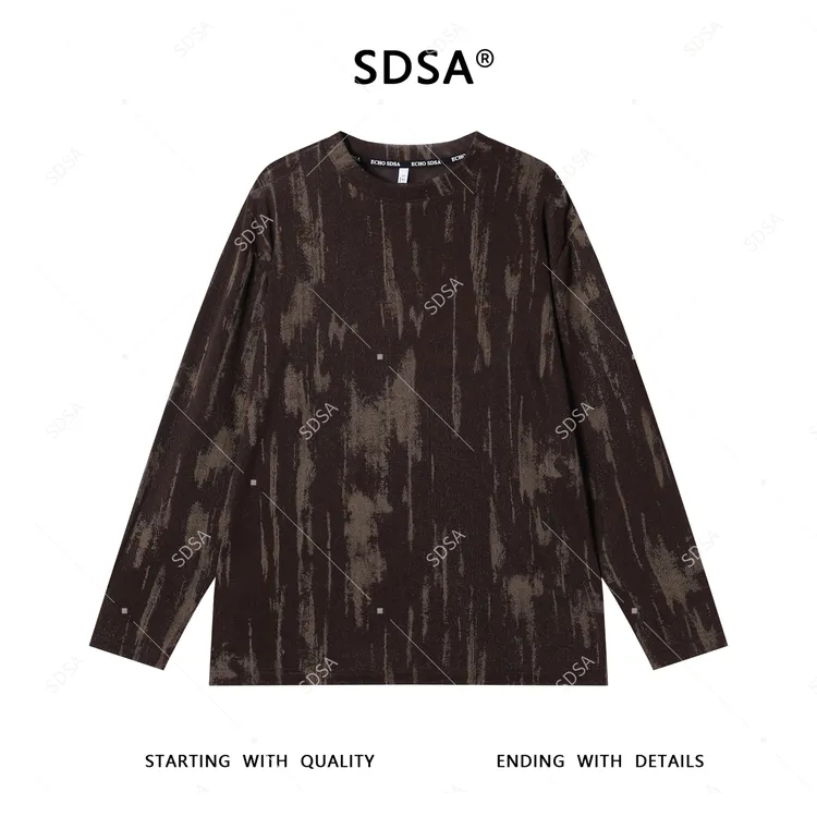 SDSA夏季新款男士痞帅潮牌简约撞色洒金设计圆领长袖T恤高级感
