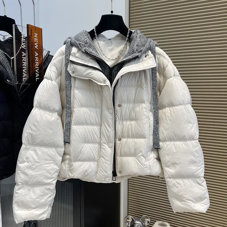 2025秋冬短款设计感小众可拆卸假两件针织帽设计感女宽松保暖外套