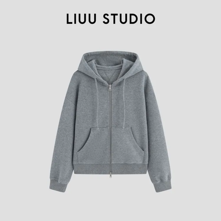 【LIUU】品质单品 定制面料 高级轻盈灰色连帽拉链卫衣