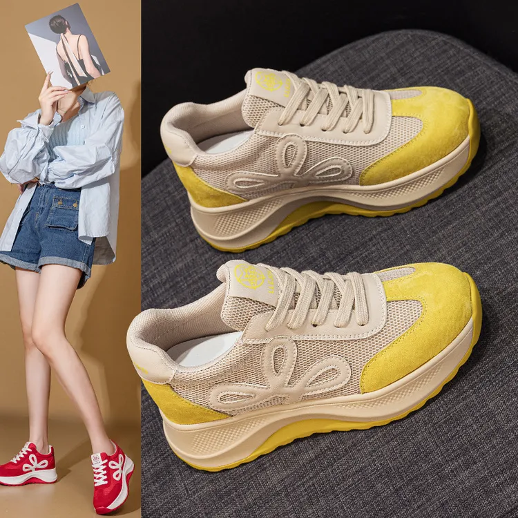 【6CM】2025秋季新款厚底休闲百搭小单鞋系带坡跟学生鞋老爹鞋女鞋