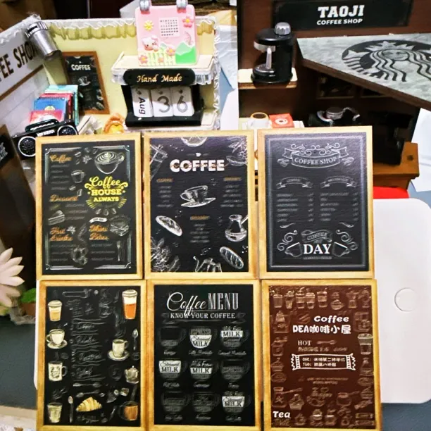 【定制：木质咖啡牌】娃娃屋DIY手工配件/玩具/微缩场景【两单飞】