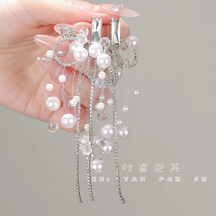 铜合金合成锆石耳饰 【琉珠】耳饰蝴蝶结流苏设计感气质长款耳环