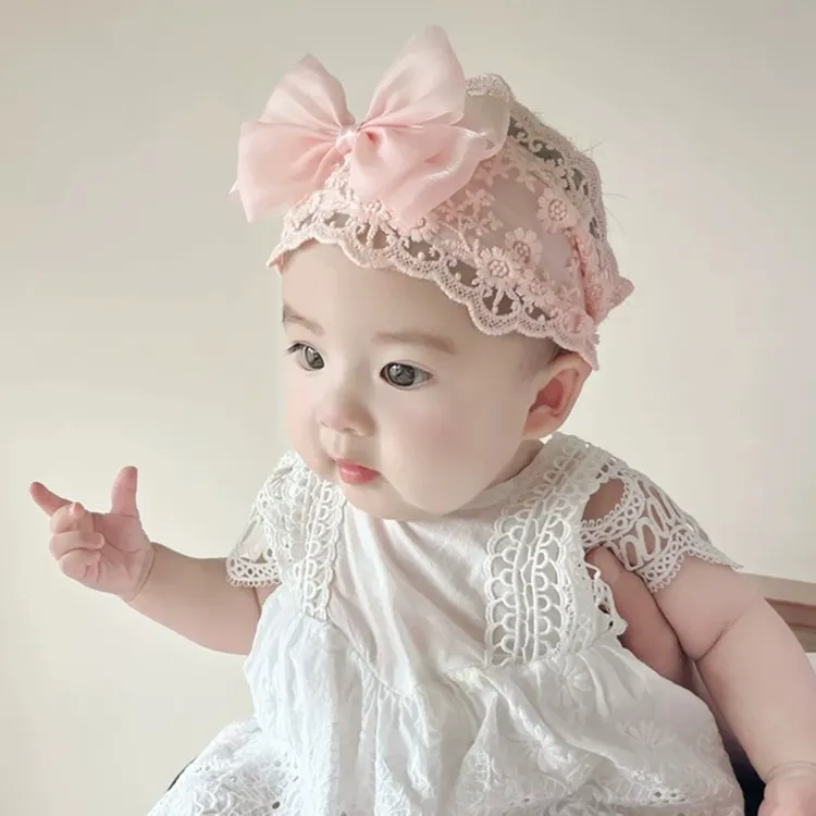 女宝宝公主薄款护囟门空顶帽新生婴儿蝴蝶结蕾丝花边透气空调帽子