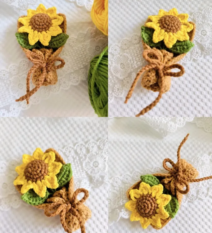 （成品发货）手工钩织创意迷你向日葵小花束挂件礼物成品