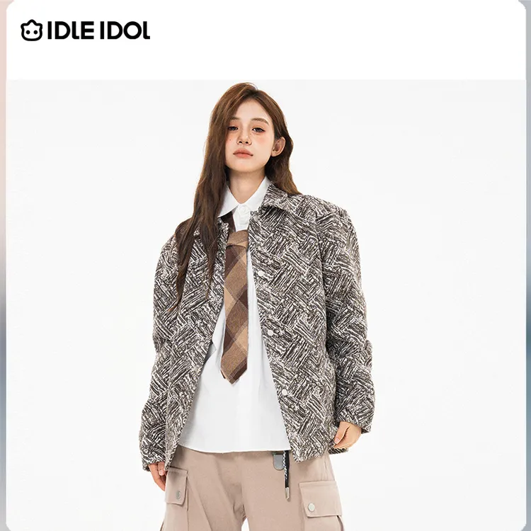 IDLE IDOL新款复古宽松落肩色织提花潮流肌理感休闲中性百搭夹克