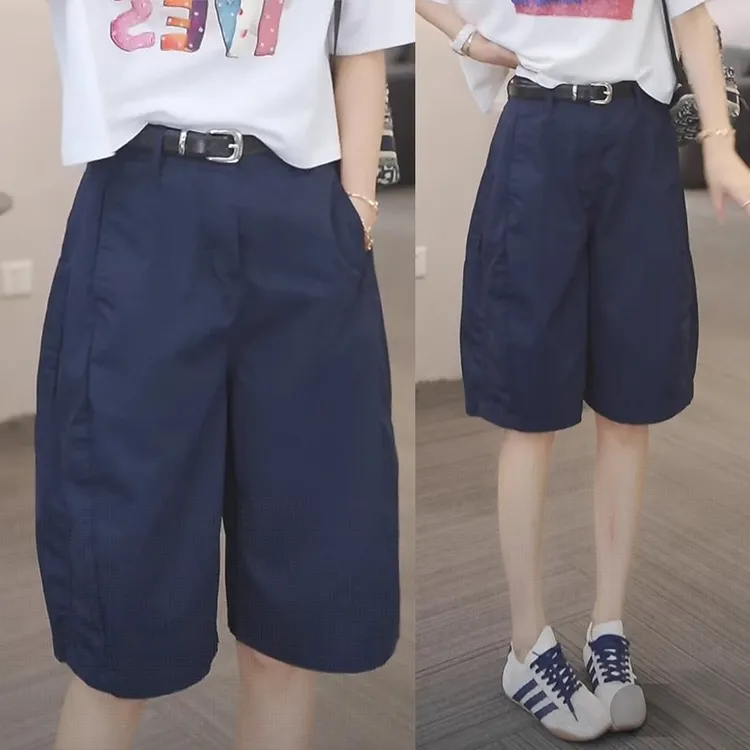 上身立马显腿直~韩系休闲五分花苞裤子百搭女裤2025夏新款工装裤