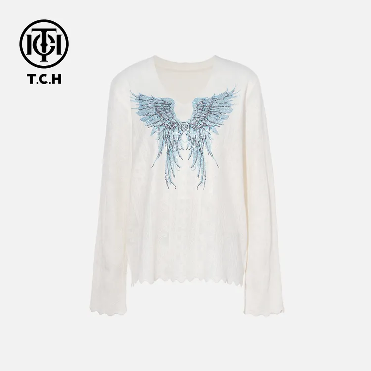 TCH烫钻工艺时尚休闲百搭翅膀针织衫女T75C09E1116轻奢tch上衣