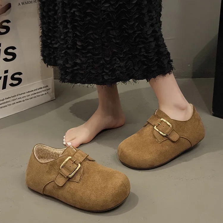 小码34内增高厚底加绒勃肯鞋女2025冬季新款爆款一脚蹬保暖棉单鞋