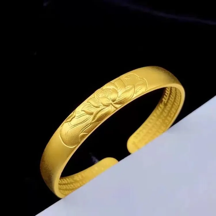 合金手镯 精美时尚宽版莲花心经开口手镯