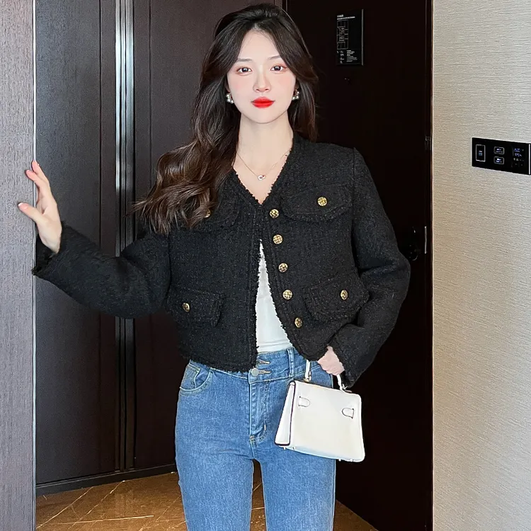 法式chic小香风外套女秋冬新款高级感名媛风气质短款粗花呢短外套