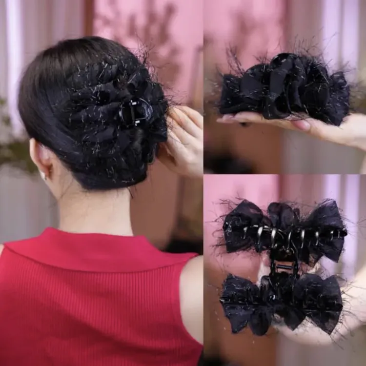 网红蝴蝶结发夹季羽毛发夹小众设计高级感抓夹