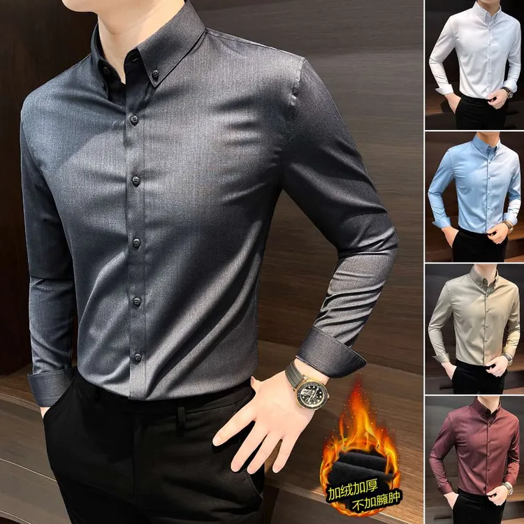 扣领衬衫男款长袖秋冬季轻奢高级感成熟痞帅男装商务休闲男士衬衣