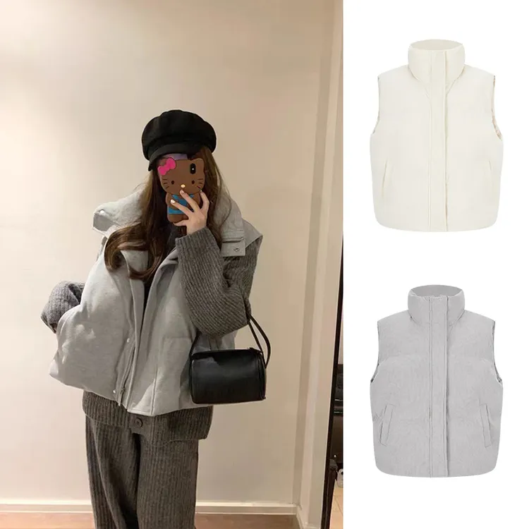 Moses Queen/魔西女王韩系叠穿棉服马甲高级灰宽松慵懒立领外套