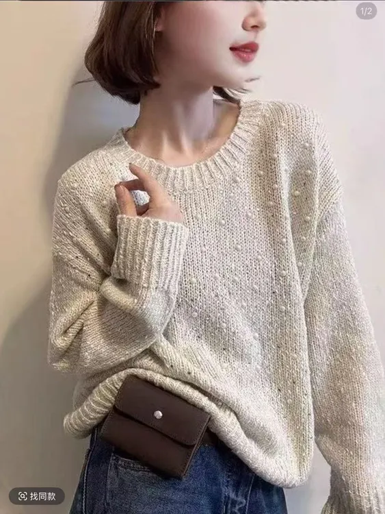【欧货线下同款】2025秋冬重工镶钻亮片爆款时尚宽松打底衫针织毛衫