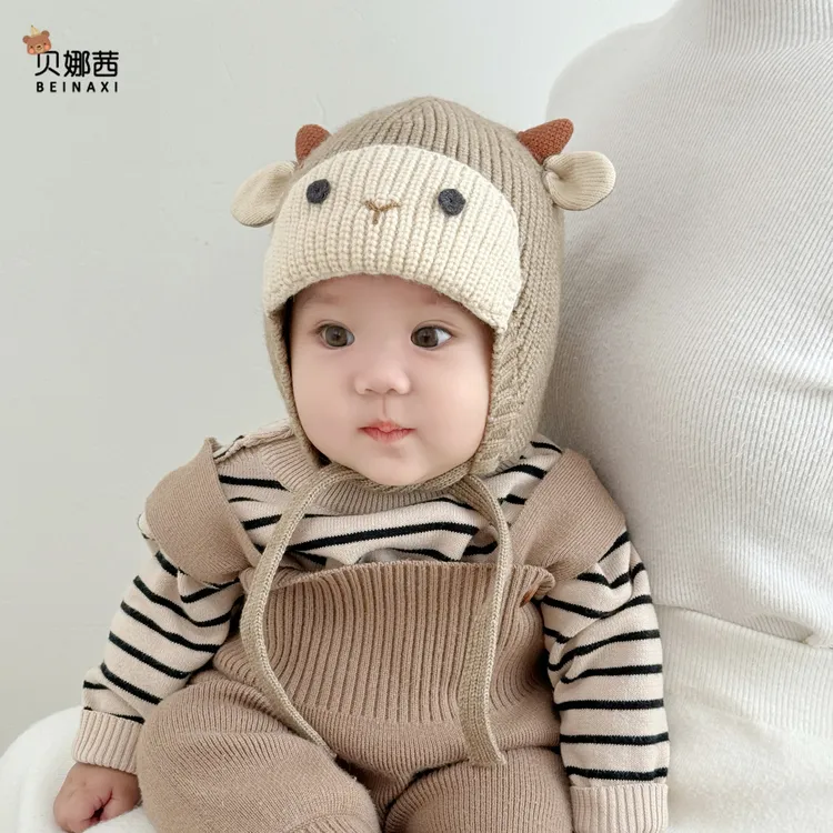 Beinaqian/贝娜茜儿童帽子秋冬季宝宝男卡通针织保暖毛线帽中大童