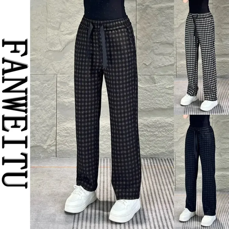 秋季新款高端千格鸟潮流男士直筒休闲裤亲肤时尚百搭挺阔男裤长裤