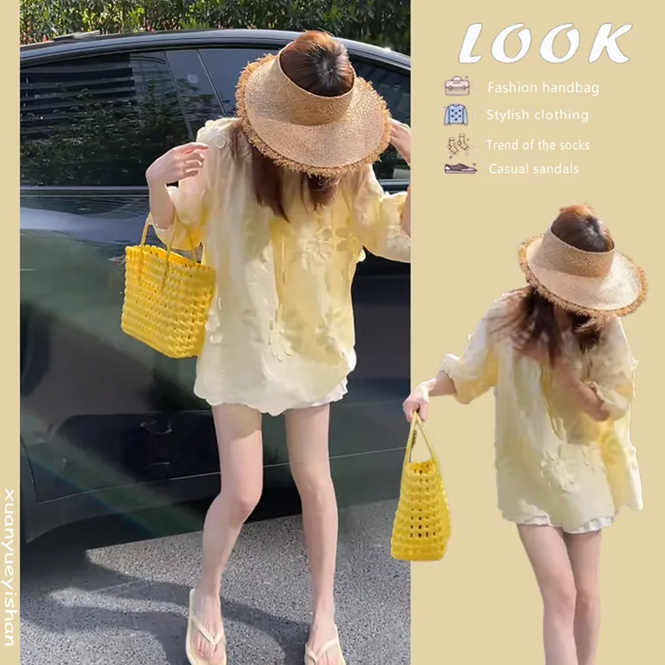 今年流行一整套2025夏季韩系宽松甜美风上衣花边休闲短裤两件套