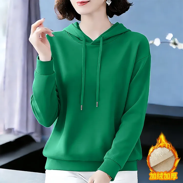 连帽女士长袖卫衣秋冬季新款妈妈时尚加绒加厚装洋气宽松上衣外套