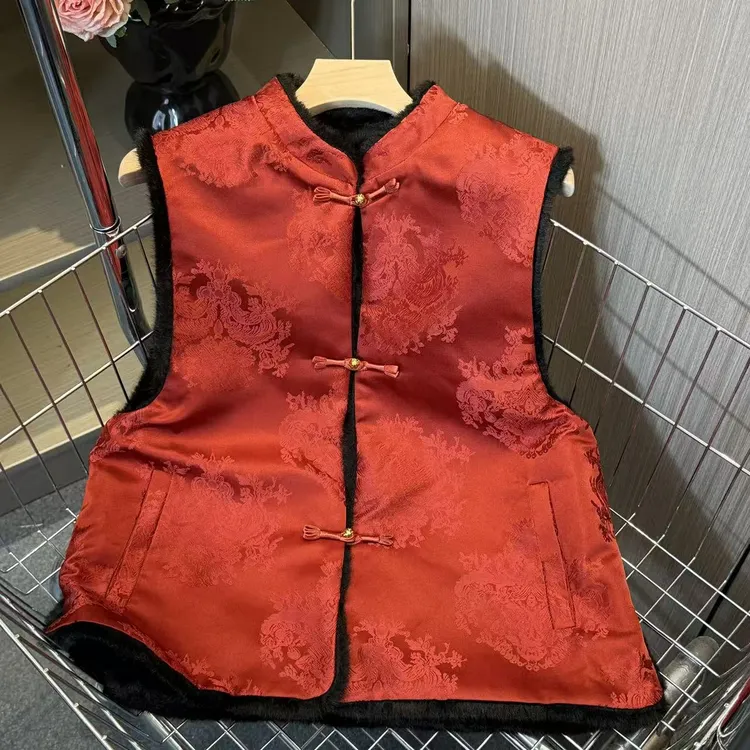 【晚妆】冬季双面双穿新中式国风冬季气质百搭复古提花加厚女士马甲