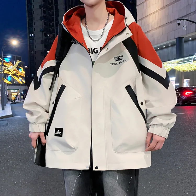 春季青少年新款冲锋衣夹克男生港风拼色宽松潮流学生百搭休闲外套
