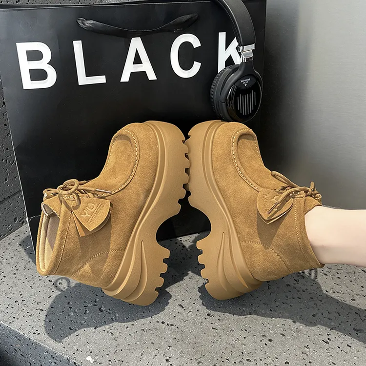 松糕厚底马丁靴女真皮2025新款秋季粗跟休闲短靴增高小个子显高潮