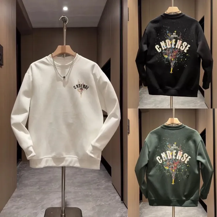 2025秋冬新款个性时尚百搭休闲长袖打底衫男士圆领字母印花卫衣