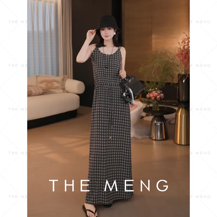 THE MENG【格纹艺术】复古通勤优雅显瘦吊带连衣裙#M252G0607