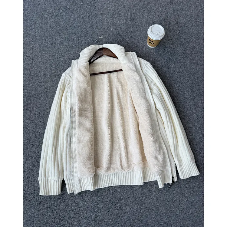 美式超厚加绒羊羔毛针织衫卫衣男女款秋冬保暖摇粒绒开衫毛衣外套