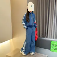 女童牛仔套装春秋装2025新款中大童洋气潮酷复古夹克牛仔裤两件套