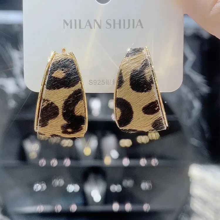 铜合金耳饰 时尚豹纹日韩拼色欧美圈圈耳圈小香风复古