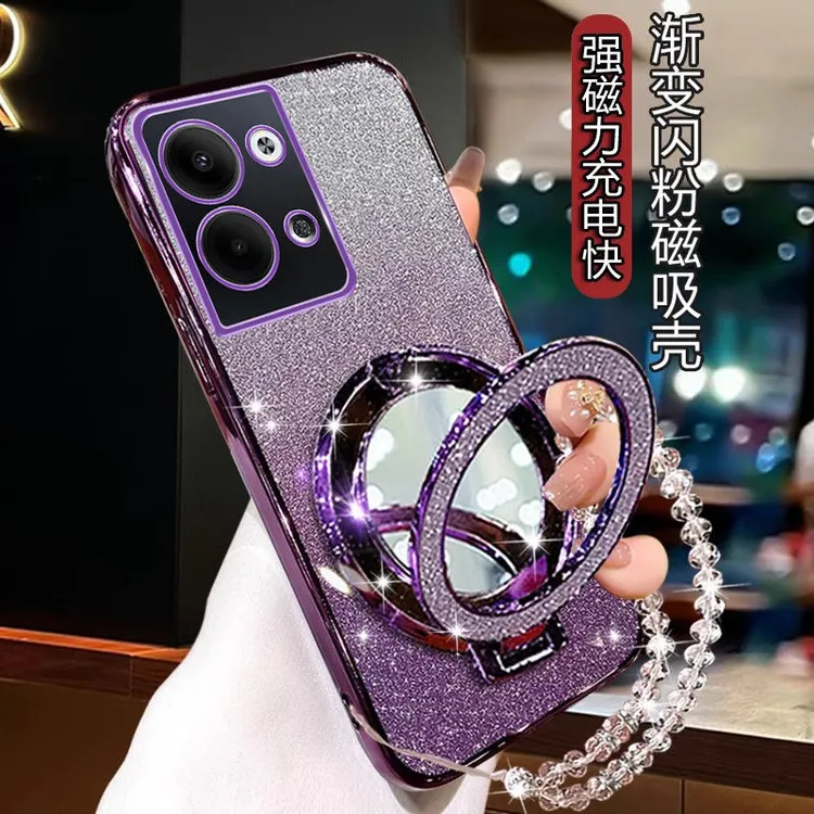OPPOReno9pro+手机壳PGW110带镜子支架全包高级手链透明防摔软壳