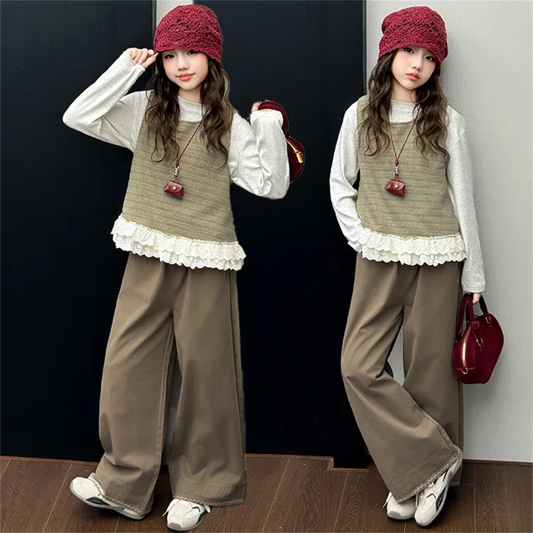 女童秋季套装春秋款2025新款中大童秋装三件套儿童田园风韩系穿搭