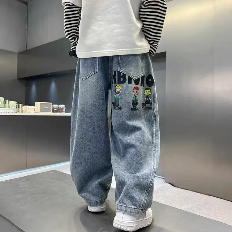 男童春秋款裤子2025新款儿童装秋装大童男孩牛仔裤秋季薄款防蚊裤