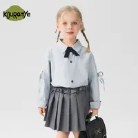 酷娃米2025年秋季新款中小女童学院风领结衬衫百褶裙套装50157