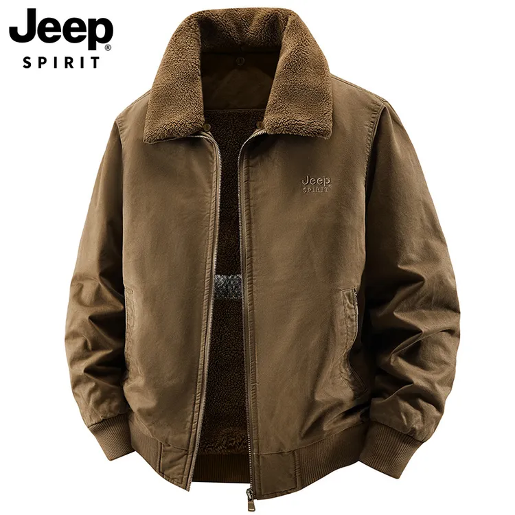 JEEPSPIRIT吉普冬季羊羔绒夹克男士纯棉加绒加厚棉衣大码保暖外套